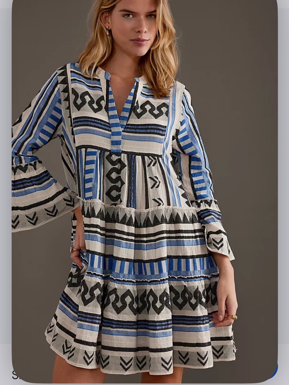 Devotion TWINS Blue, White & Black Striped Tiered Mini Dress